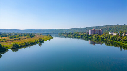 Panorama view of Dniester river between Moldova and Ukraine