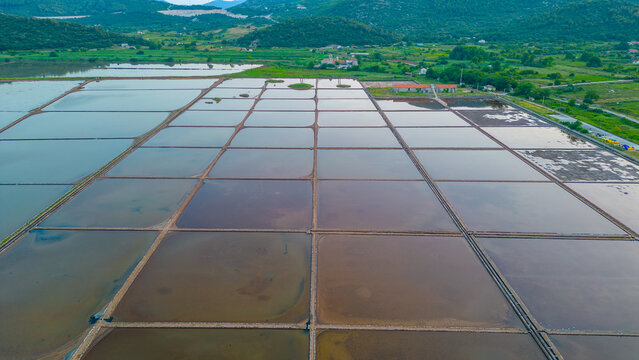 Aerial view of salt pans at Ston in Croatia