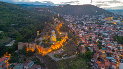 Sunset view of Narikala fortress in Tbilisi, Georgia © dudlajzov