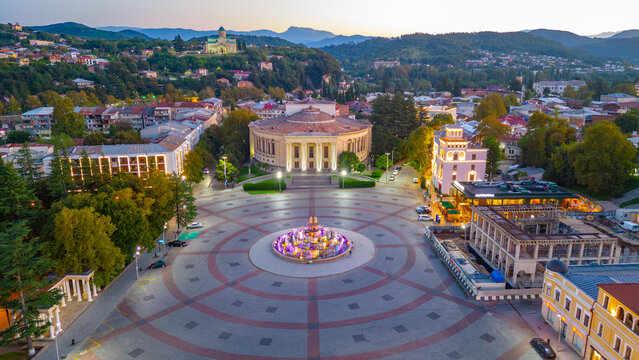 Sunrise panorama view of central square in Kutaisi, Georgia