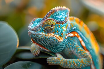 Obraz premium Extreme close-up showing the intricate texture of a chameleon's skin, with a focus on its captivating, detailed eye