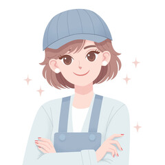 髪色ネイルピアス自由な職場の女性 イラスト パステルカラー