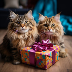 Maine Coon Cats with Gift Box

