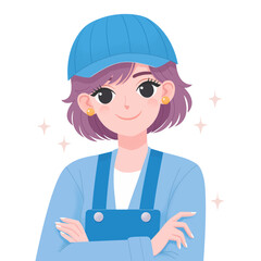 髪色ネイルピアス自由な職場の女性 イラスト