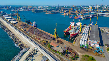 Panorama view of industrial port in Constanta, Romania