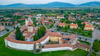 Sunset view of the Fortified Church in Prejmer, Romania