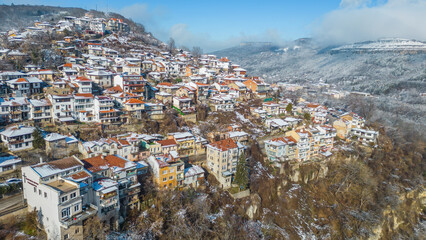 Winter aerial view of Veliko Tarnovo in Bulgaria