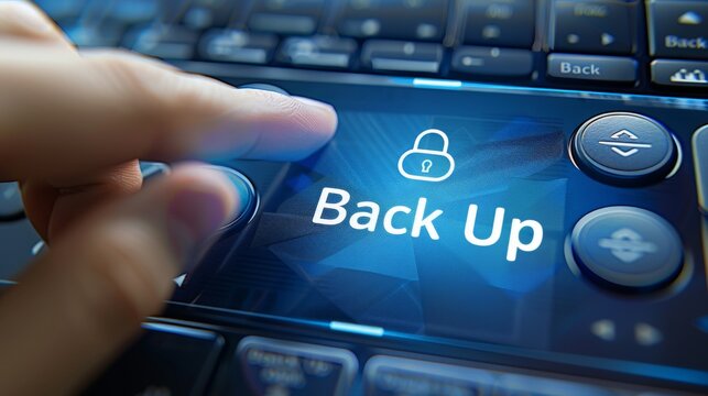 finger pressing button to begin "Back Up" preparing for system crash disaster recovery