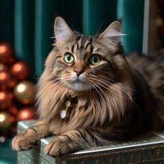 Obraz premium Maine Coon Cat on Festive Background