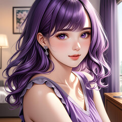 Una imagen generada por inteligencia artificial, de una hermosa mujer con ojos violeta