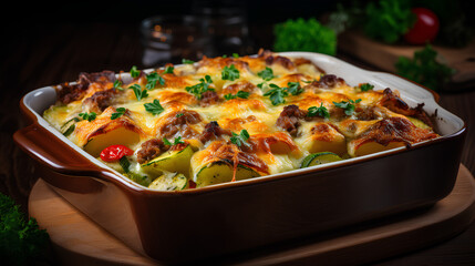  Casserole with meat and vegetables in the oven