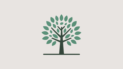 Flat Design Vector Icon of a Tree with Leaves on a White Background