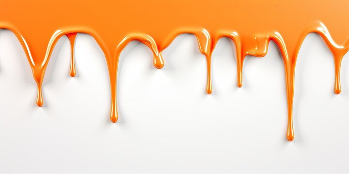Orange paint dripping on the white wall water spill vector background with blank copy space for photo or text
