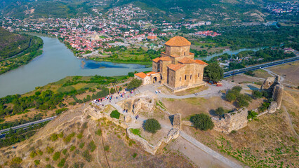 Panorama view of Jvari Monastery during a sunny day in georgia © dudlajzov