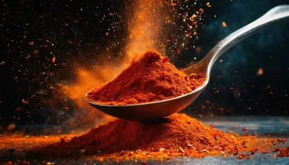 Outdoor kussens A dynamic photograph capturing the moment of impact as a spoonful of chili powder is thrown © esta