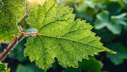 A glorious close-up of a grapevine leaf, displaying its vibrant green color