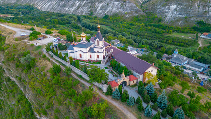 Sunset panorama of St. Mary's Church at Orheiul Vechi in Moldova