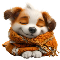 A 3D animated cartoon render of an adorable puppy peacefully sleeping on a cozy blanket.