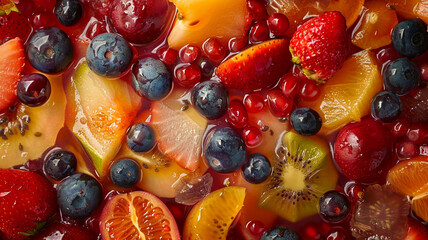 A close-up of a refreshing fruit salad with a variety of summer fruits. - Powered by Adobe