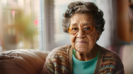 Portrait of a 70-Year-Old with Warm Brown Skin, Big Round Hazel Eyes, and a Kind Smile