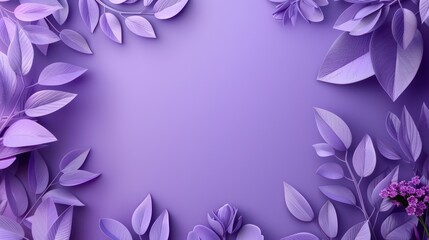 This image features a vivid purple background elegantly adorned with detailed leaves and flowers in various shades adding delightful contrast and texture