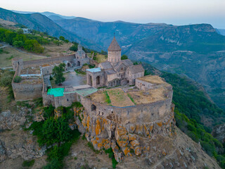 Fototapeta na wymiar Sunset view of Tatev Monastery in Armenia