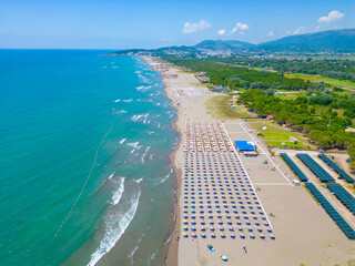 Aerial view of the long beach in Ulcinj, montenegro