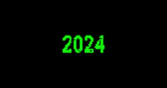 2024 to 2025 New Year holiday animation. Modern New year 4K resolution animation with glitch effect on black background.