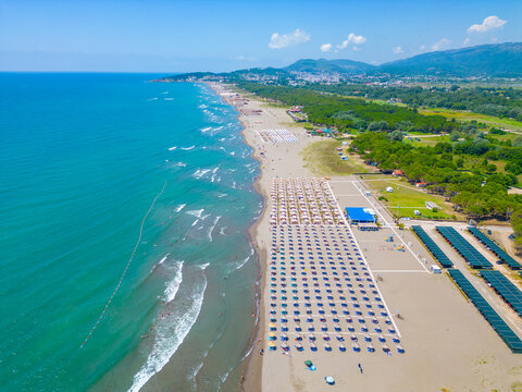 Aerial view of the long beach in Ulcinj, montenegro
