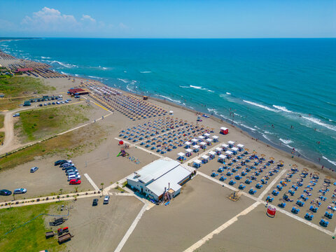 Aerial view of the long beach in Ulcinj, montenegro