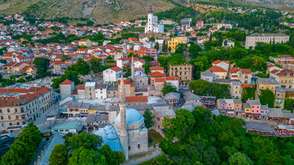 Koski Mehmed Pasha mosque and Cathedral of Holy Trinity in Mostar, Bosnia and Herzegovina