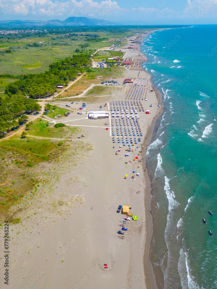 Sticker aerial view of the long beach in ulcinj, montenegro