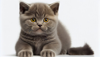 British Shorthair Cat Kitten on White Background