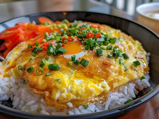 Fotobehang Egg Foo Young served with rice © WARIT_S