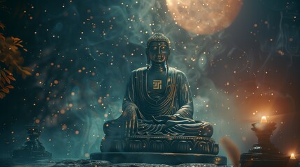 The buddha is shown meditating.It shows his sermons about the existence of the universe and civilizations