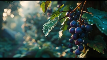 Vineyard Elegance: Close-Up Shot of Grape Clusters on the Vine
