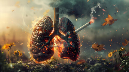 Visual illustration of smoking cessation as a primary method of lung cancer prevention - obrazy, fototapety, plakaty