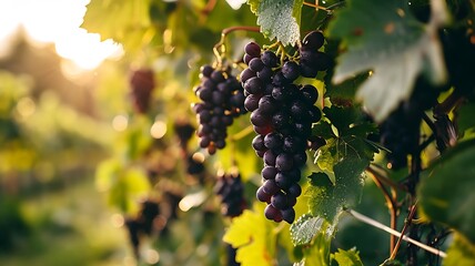 Vineyard Elegance: Close-Up Shot of Grape Clusters on the Vine
