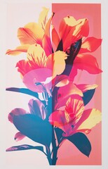 This image features a striking CMYK color scheme with a floral subject against a gradient background, creating a contemporary vibe
