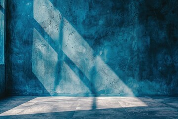 Blue concrete wall and floor with light and shadow backgrounds, use for product display for presentation and cover banner design - generative ai
