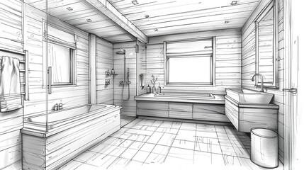 
Architectural bathroom sketch, interior project concept art
