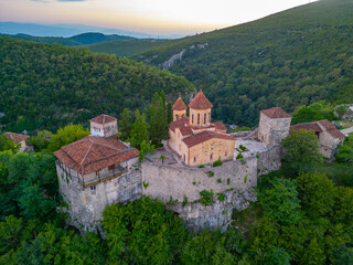 Sunset view of Motsameta monastery in Georgia