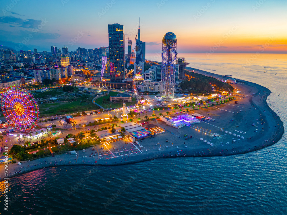 Poster sunset view of downtown batumi in georgia