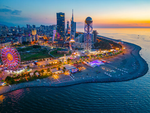 Sunset view of downtown Batumi in Georgia