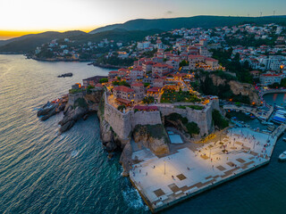 Sunset panorama view of Ulcinj in Montenegro