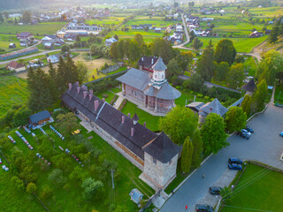 Sunset at the Moldovita monastery in Romania