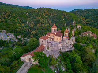 Sunset view of Motsameta monastery in Georgia