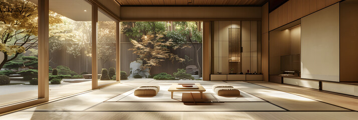 Traditional tea house with wooden architecture and peaceful garden.