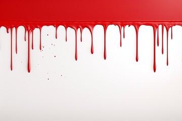 Red paint dripping on the white wall water spill vector background with blank copy space for photo or text 