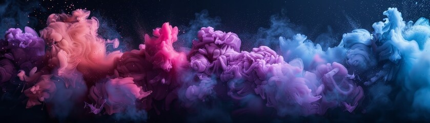 Colorful explosion of powder of paint and ink, colorful background, , color splash effect, colorful abstract painting. Abstract color splashes in the air. Color explosion concept. close-up dust, cloud